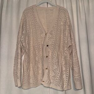 SHEIN Cream Openwork Button-Up Cardigan